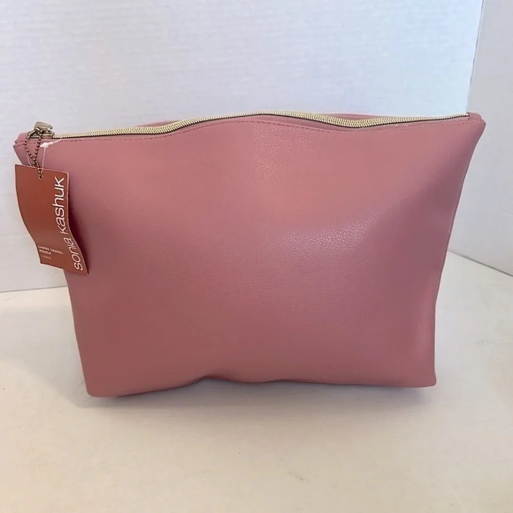 Sonia Kashuk large cosmetics bag pink faux leather NWT